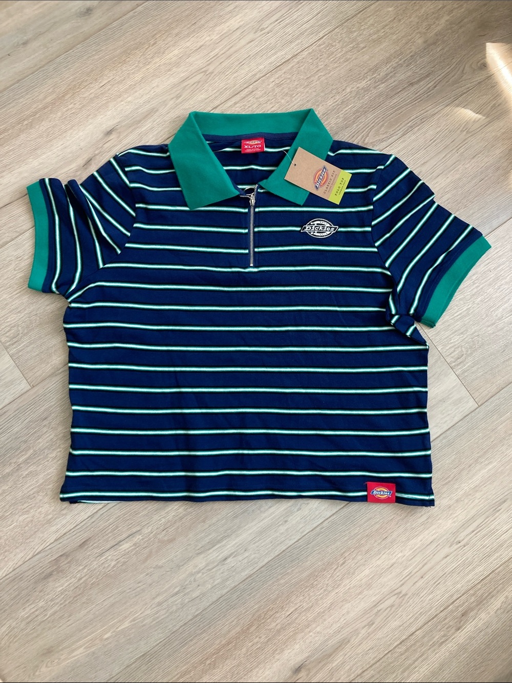 Dickies Blue & Green Striped Zip Polo BNWT